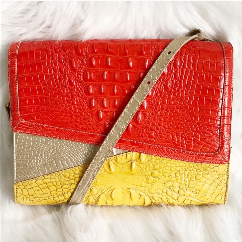 Brahmin croc embossed tri color leather crossbody
